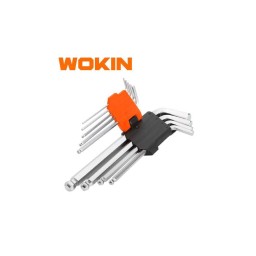 ექვსკუთხა სახრახნისის ნაკრები Wokin 207609, 9Pcs BALL POINT EXTRA-LONG ARM HEX KEY SET, Silver/Black-JUSTSHOP.GE-ზე