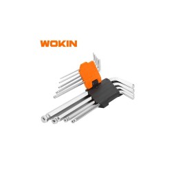 ექვსკუთხა სახრახნისის ნაკრები Wokin 207509, 9Pcs BALL POINT LONG ARM HEX KEY SE Silver/Black-JUSTSHOP.GE-ზე