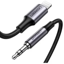 აუდიო ადაპტერი UGREEN US315 (70509), Lightning To 3.5mm Aux Cable, 1M, Gray/Black-JUSTSHOP.GE-ზე