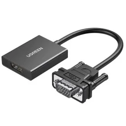 ადაპტერი UGREEN CM513 (50945), VGA To HDMI Adapter With 3.5mm And Type-C, 0.15cm, Black-JUSTSHOP.GE-ზე