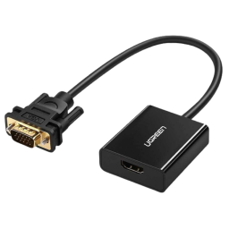 ადაპტერი UGREEN HU-516 (20694), HDMI to VGA Adapter With 3.5mm, 30cm, Black-JUSTSHOP.GE-ზე