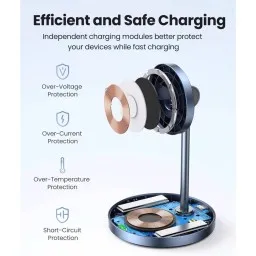 უსადენო დამტენი UGREEN CD317 (90668), 2-in-1 MagSafe Magnetic Wireless Charger, Black/Blue-JUSTSHOP.GE-ზე
