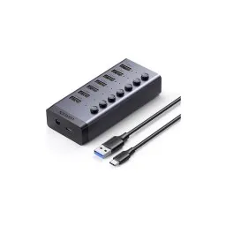 USB ჰაბი UGREEN CM481 (90307) USB 3.0 Hub With 7 Ports USB-A 12V 2A, Gray-JUSTSHOP.GE-ზე